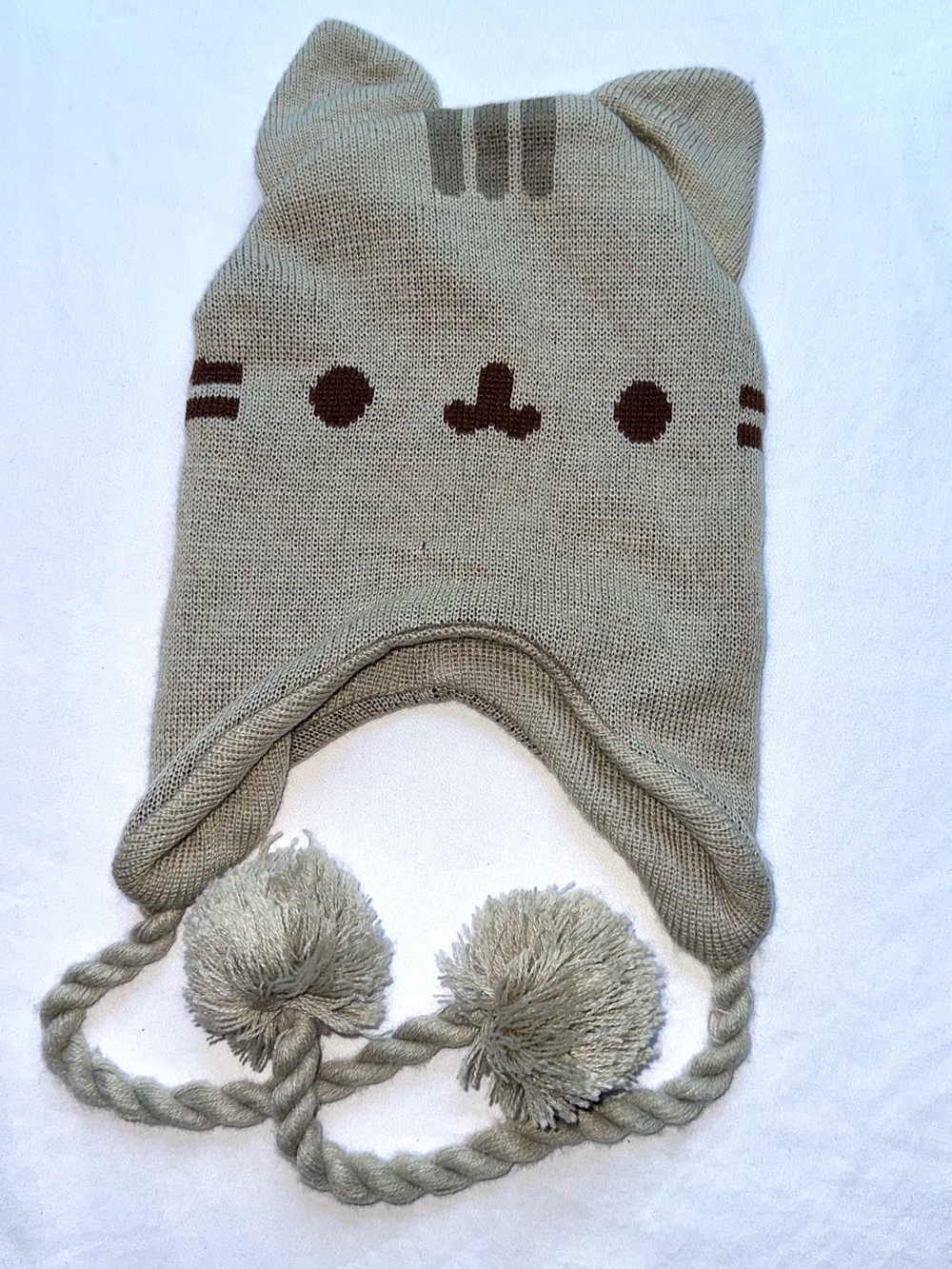 Pusheen the Cat Pom-Pom Knit Beanie Hat with Ears - Gray